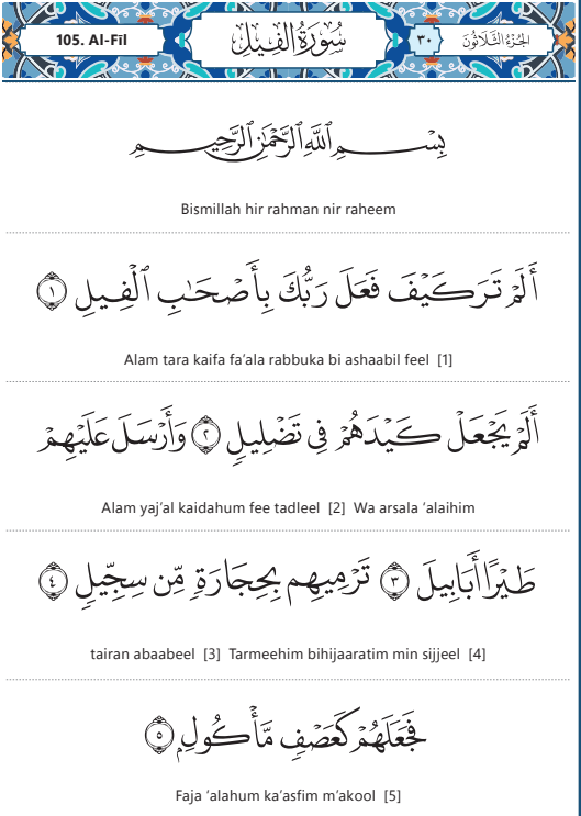 Surah Al Feel in English Transliteration with video to Correct ...