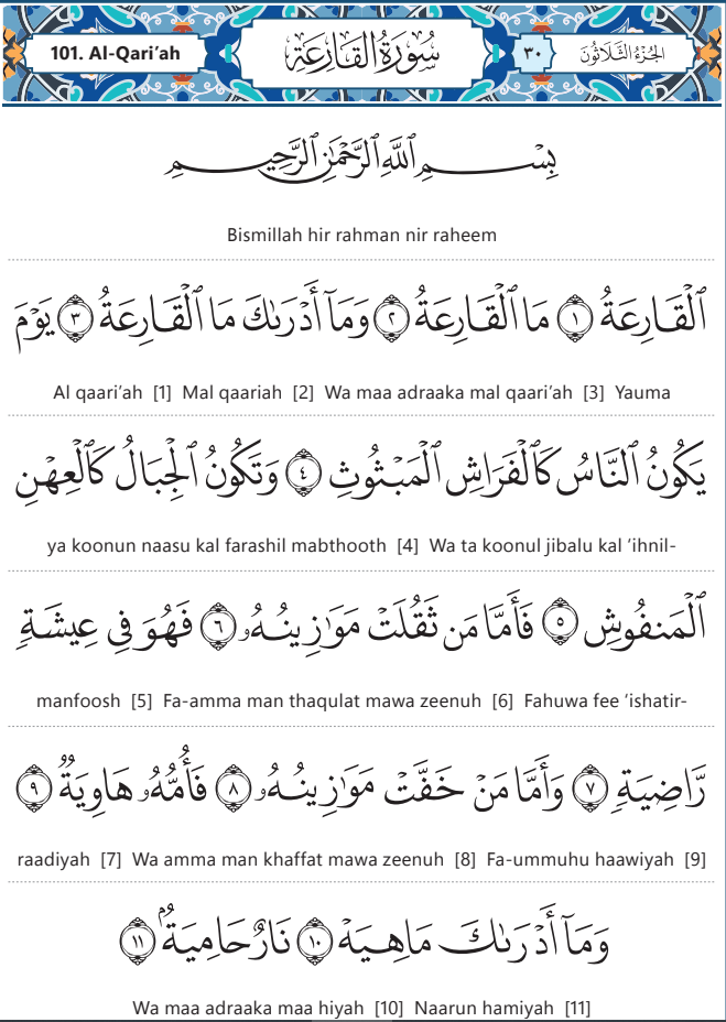 Surah Al Qariah in English Transliteration