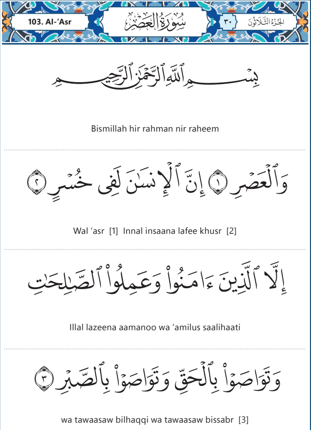 Surah Asr in english Transliteration