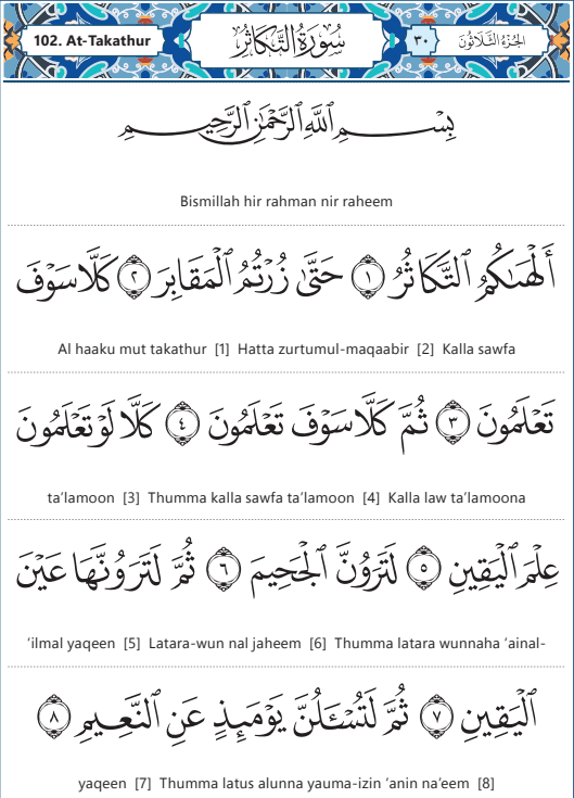 Surah At takathur in English Transliteration