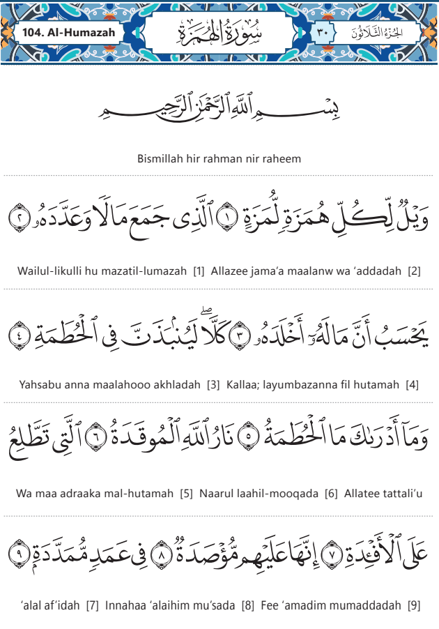 Surah Humazah in english Transliteration