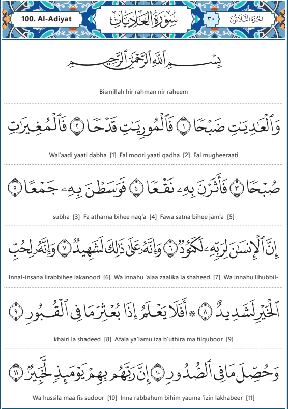 surah al adiyat in english Transliteration