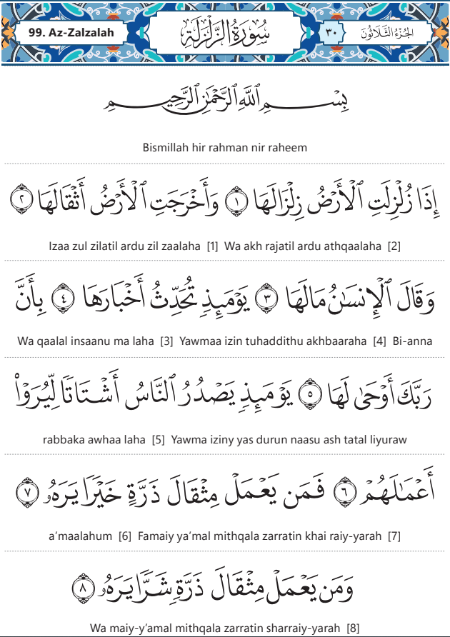 surah az zalzalah in english Transliteration