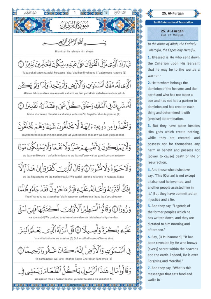 al furqan surah Transliteration
