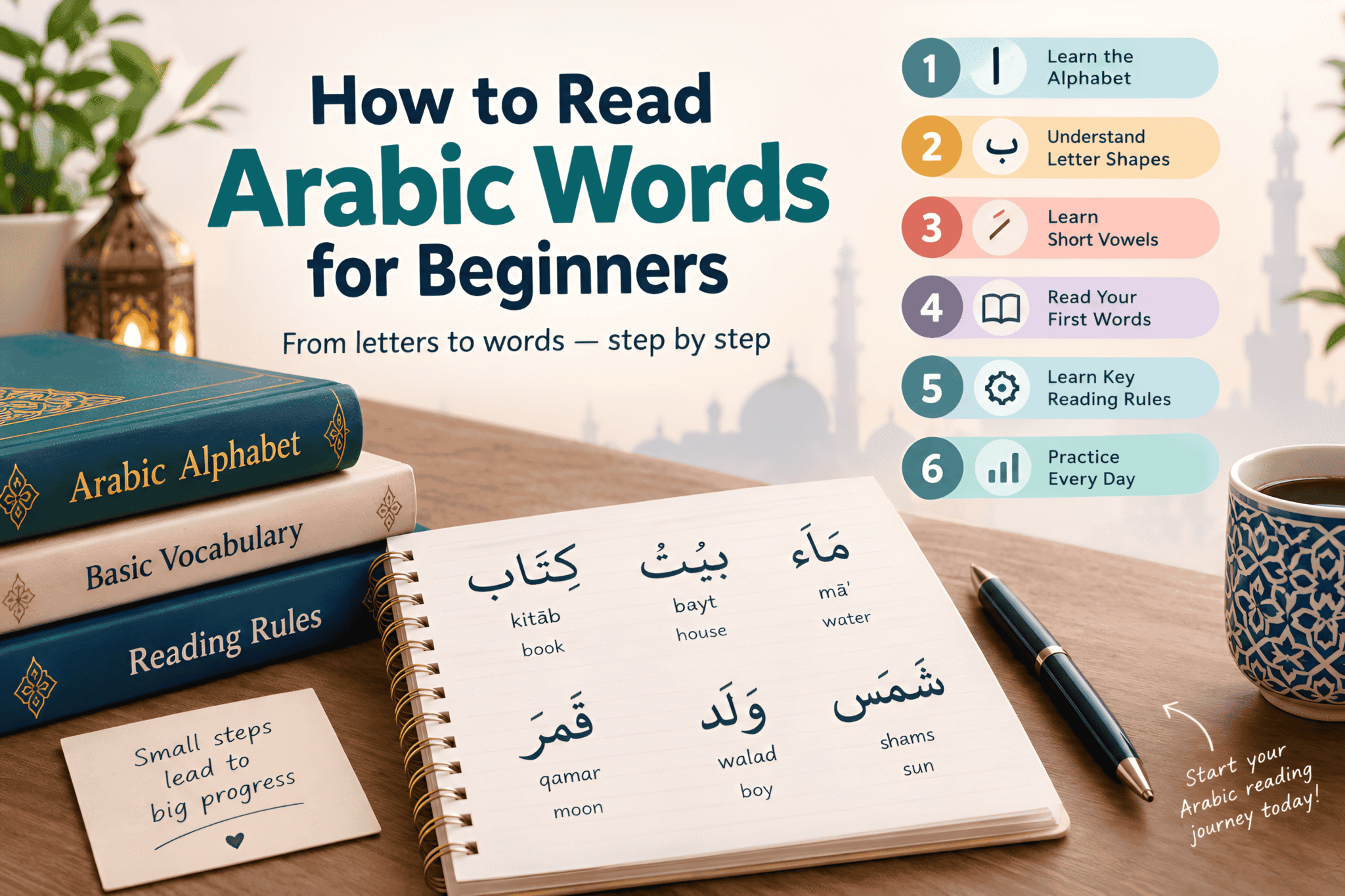 For Wordds How To Read Arabic Words For Beginners: 6 Steps + 2 = 8